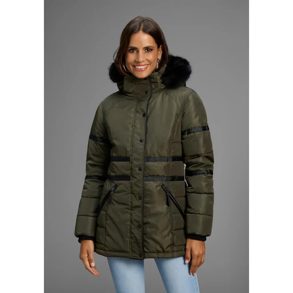 Laura Scott Winterjacke mit Kapuze mit abnehmbarer Kapuze und Fellimitat