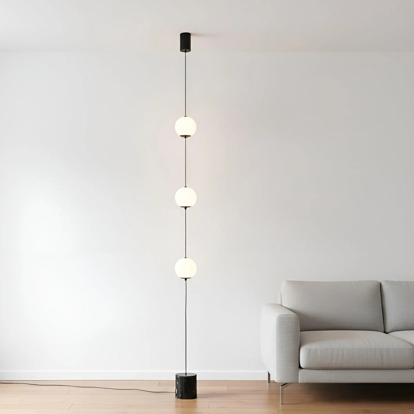 Lucande LED-Stehleuchte Sphere, schwarz/opal, Glas, dimmbar