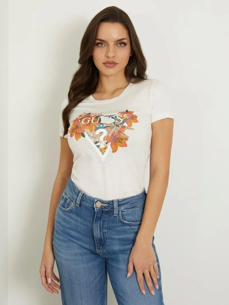 Camiseta elástica con logotipo floral