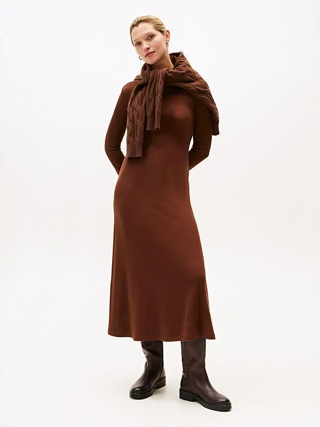 Geripptes Fit-and-Flare-Kleid in Midi-Länge