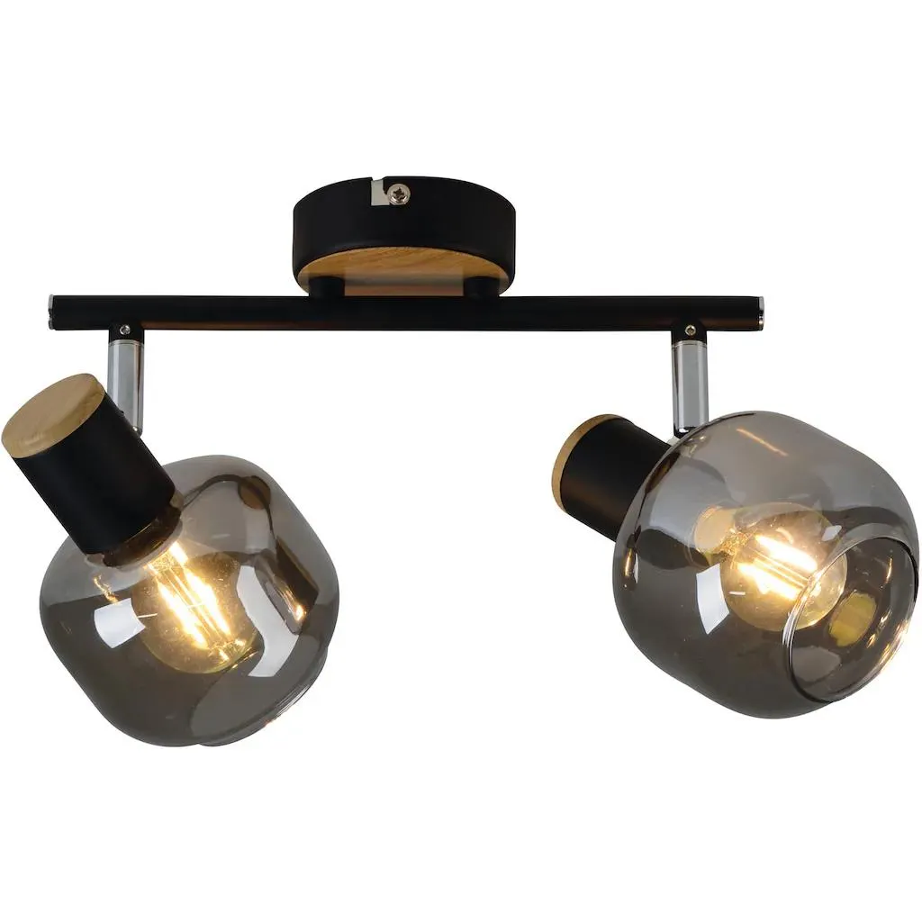 näve Deckenleuchte »Fumoso«, 2 flammig, Leuchtmittel E14 | ohne Leuchtmittel, Smoking Glass (dunkel getönt), Metall/Schwarz, schwenkbar, 2-flammig