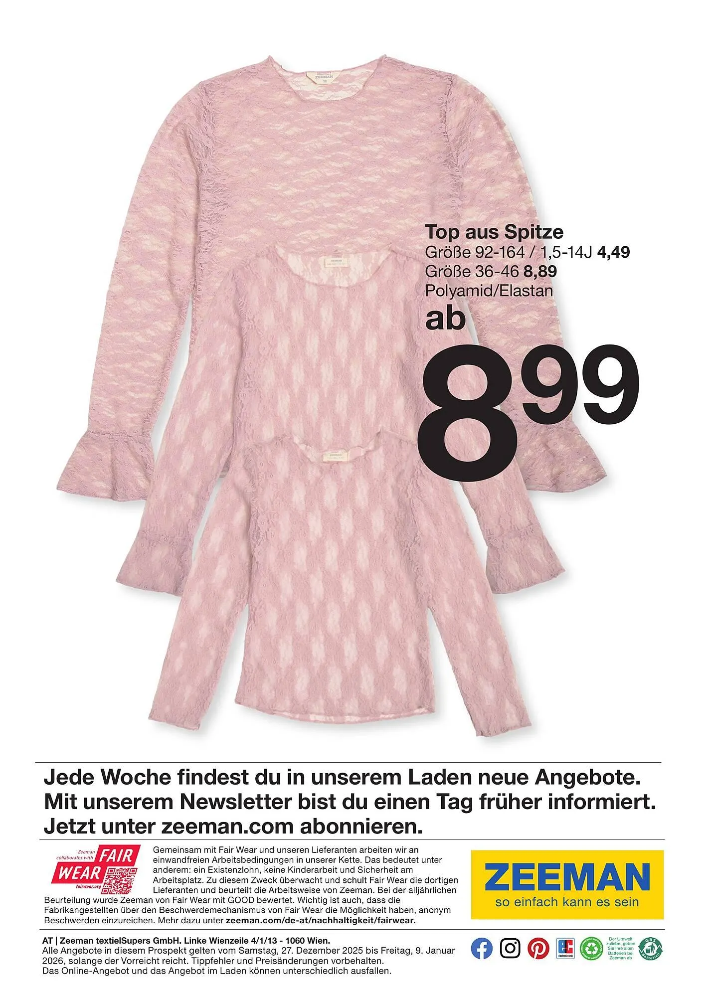 Zeeman Prospekt von 27. Dezember bis 9. Jänner 2026 - Flugblätt seite  27