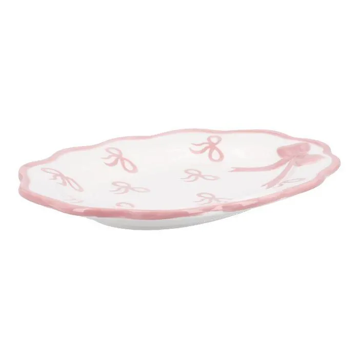 Teller Schleifen, weiß/rosa, 20.5 x 16 cm