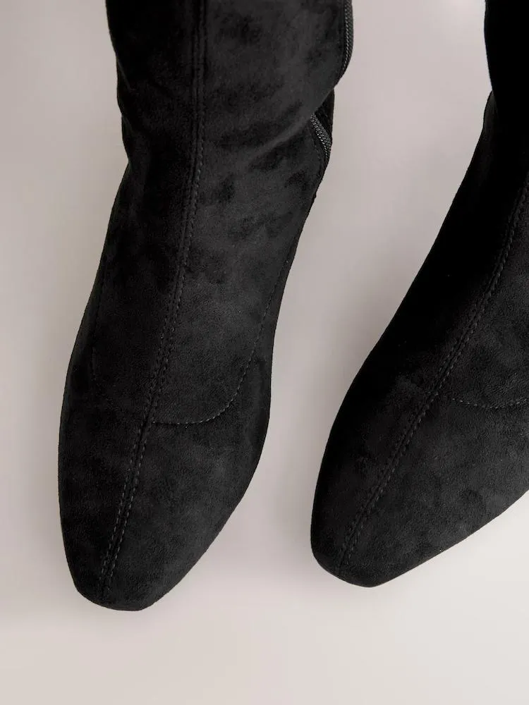 Schwarz - Forever Comfort® Knielange Stiefel mit Sockenschaft und eckiger Zehenpartie