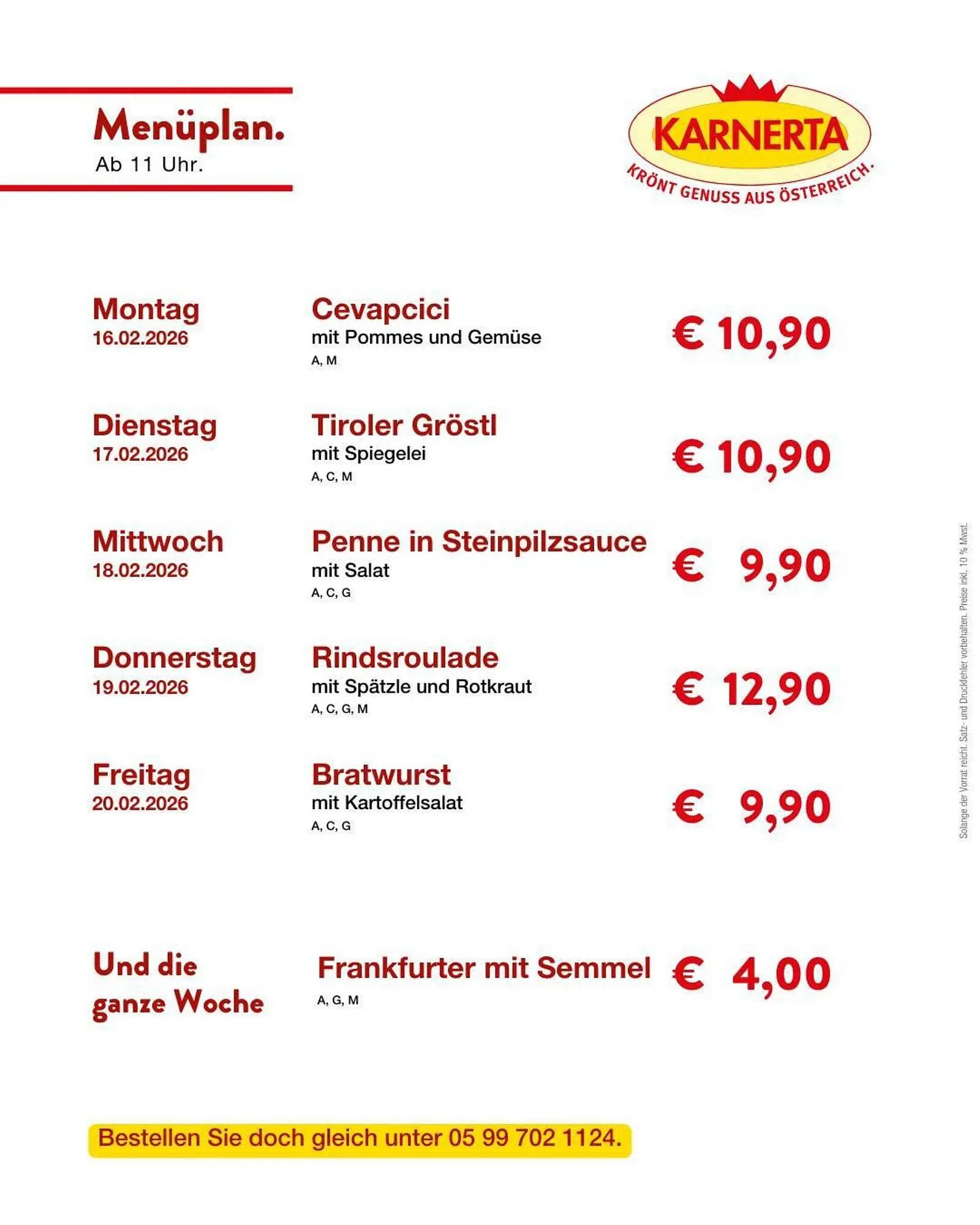 Karnerta Flugblatt von 16. Februar bis 20. Februar 2026 - Flugblätt seite 1