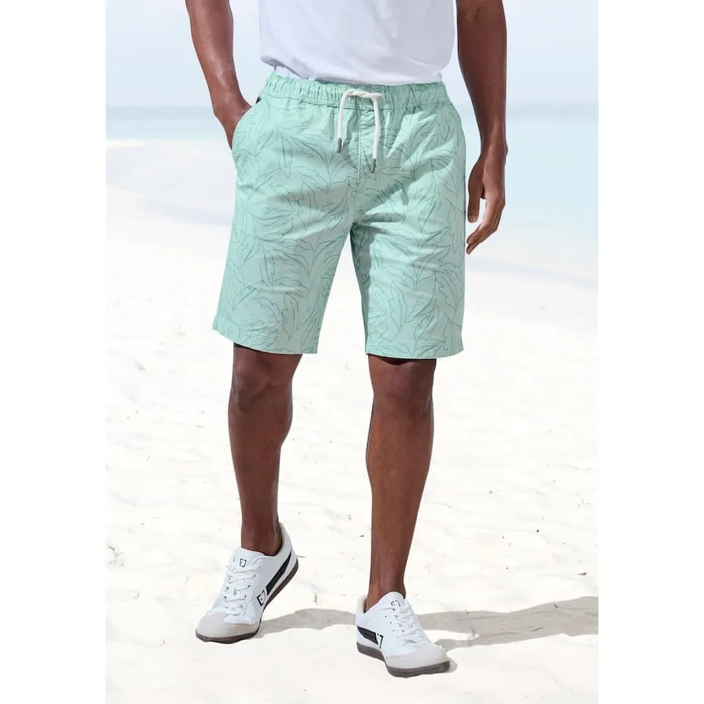 John Devin Shorts »- Sommer Bermuda mit Blätter-Print« kurze Schlupfhose aus elastischer, gewebter Baumwollqualität