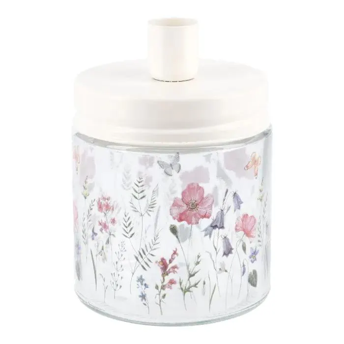 Kerzenständer Stabkerze, Schraubglas Blumen, weiß