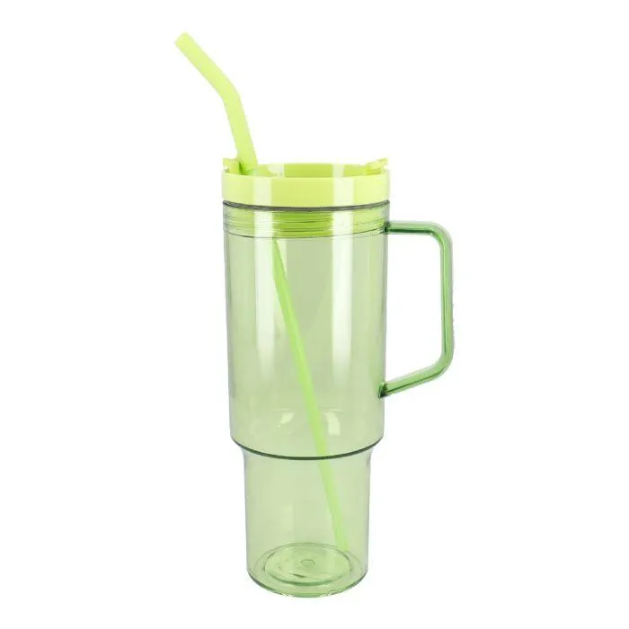 Becher mit Strohhalm und Griff, grün, 1100 ml
