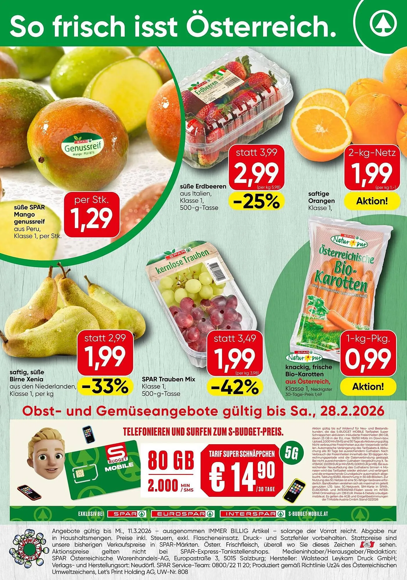 Spar Flugblatt von 26. Februar bis 11. März 2026 - Flugblätt seite  20