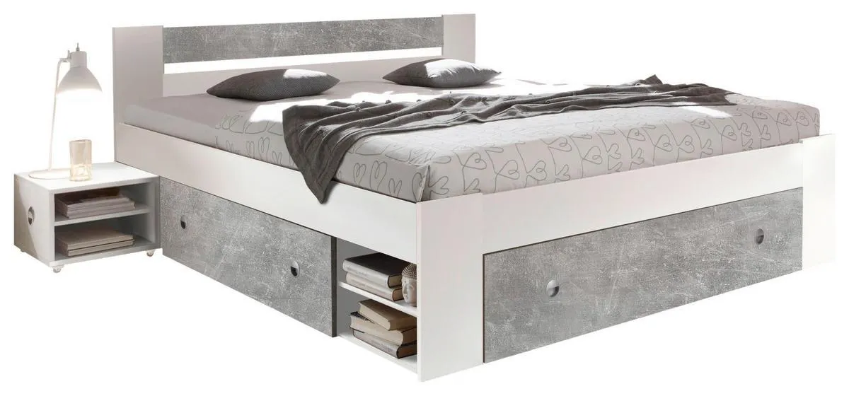 MID.YOU Bettanlage mit Stauraum 180x200 cm Stefan Betonoptik