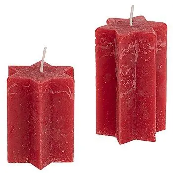 Rustikale Kerzen "Stern", rot, 12 cm und 9 cm, 2 Stück