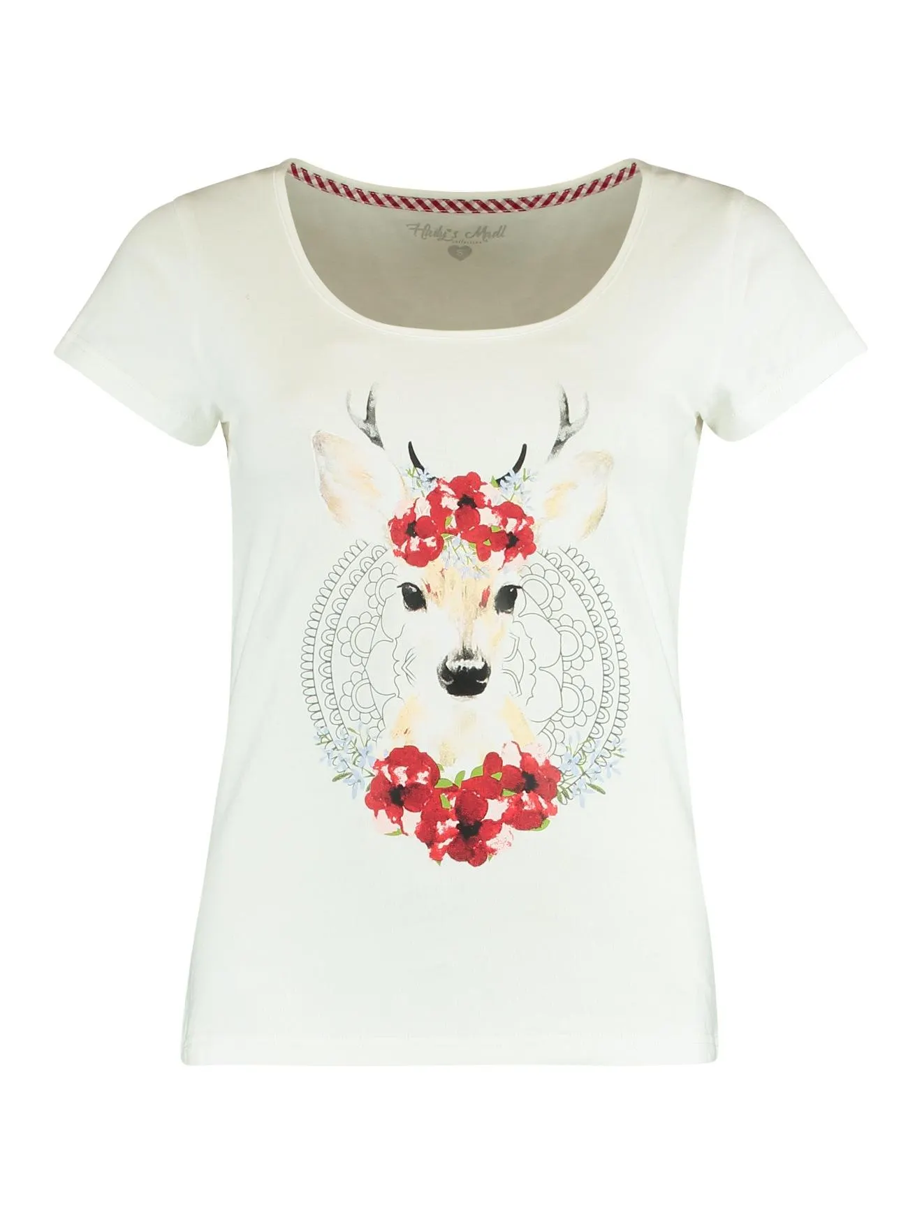 Damen T-Shirt “Hirsch mit Blumen”, Weiß