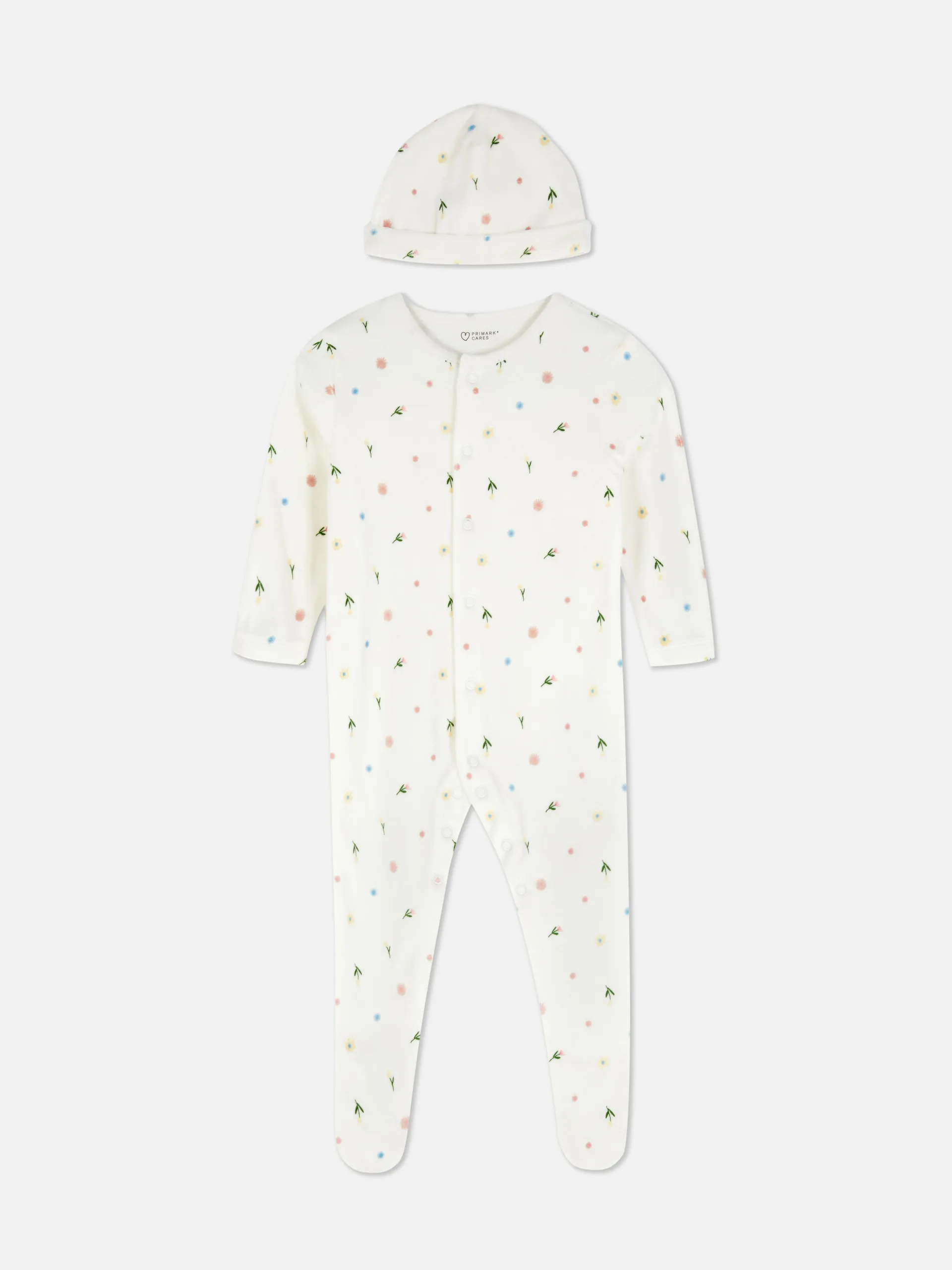 Set aus Schlafanzug und Mütze mit Blumenmuster