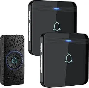 AVANTEK Funkklingel, Türklingel Funk Set, 400m Reichweite IP55 Aussen Wasserdicht Haustür Klingel mit 2 Plug-In-Empfänger, 52 Melodien, 5 Lautstärkestufen, Empfänger einfach in die Steckdose