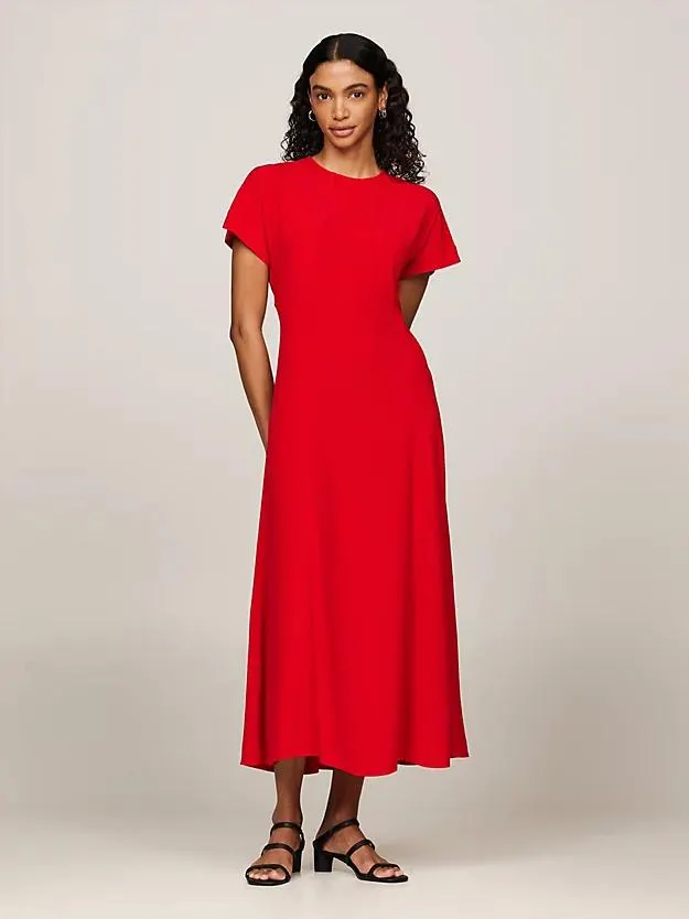 Kurzarm-Maxikleid aus Krepp mit TH-Monogramm