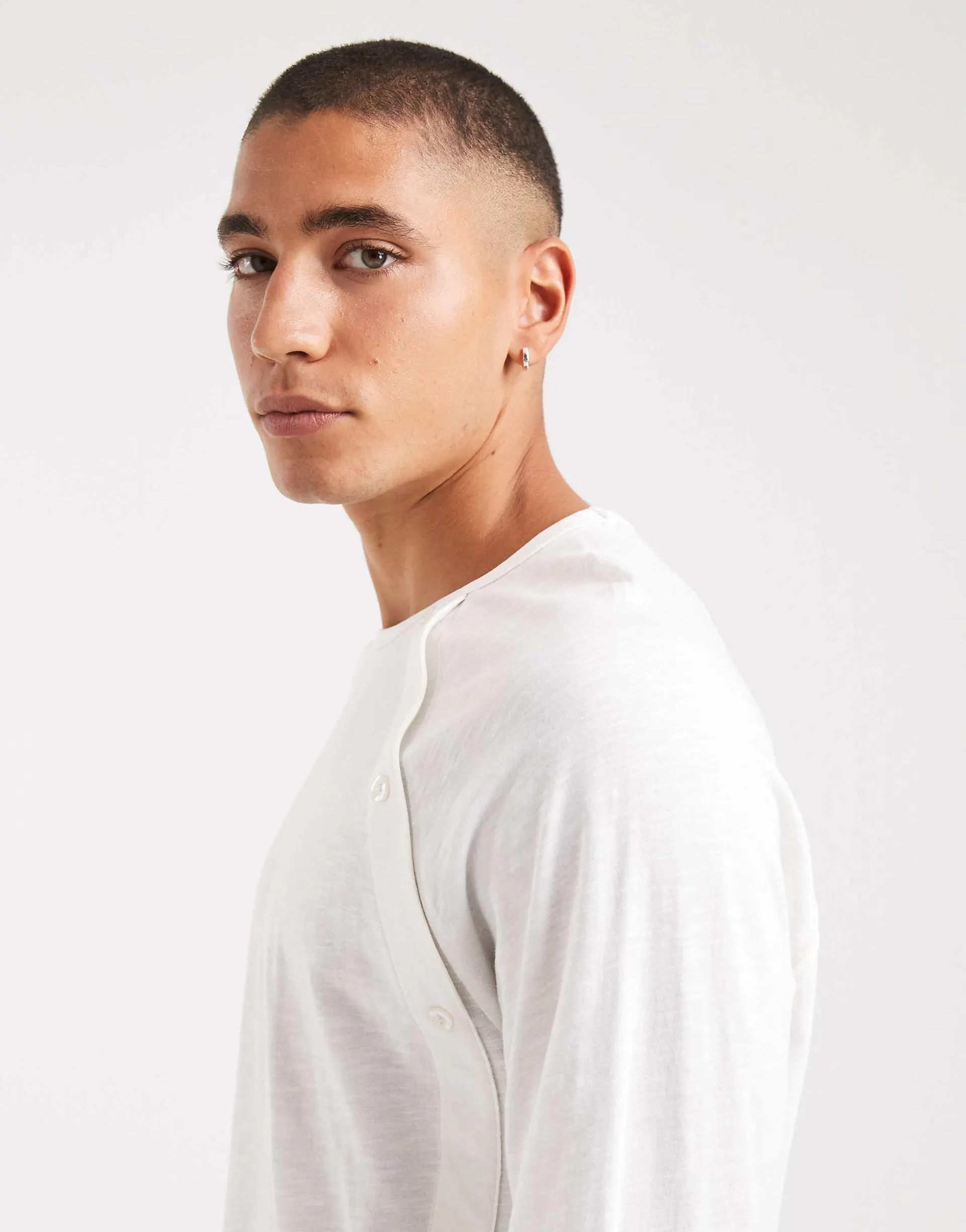 COLLUSION long sleeve henley with asymmetric buttons in ecru