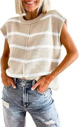 Saodimallsu Damen T-Shirt Pullover Tank Tops Casual Rundhals Strickpullover Sommer Leichter Elegante Sweateshirt Pullunder Oberteil für Frauen