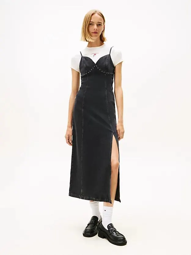 Maxi-Jeanskleid mit Nieten