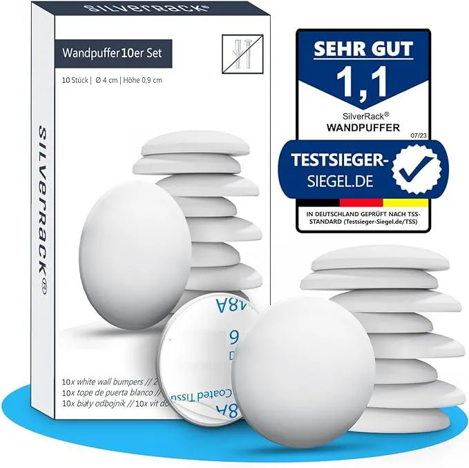 SilverRack® Türstopper Wand selbstklebend Weiß [10 Stück] - Wandpuffer als perfekter Schutz für Wand und Tür - Türpuffer Wandschutz als Türstopper für Türklinken gegen Türanschlag