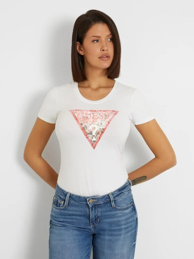 Camiseta con logotipo floral