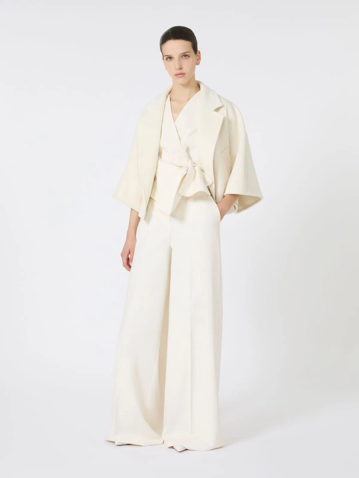 Cropped-Sakko aus Wolle und Kaschmir - Weiss