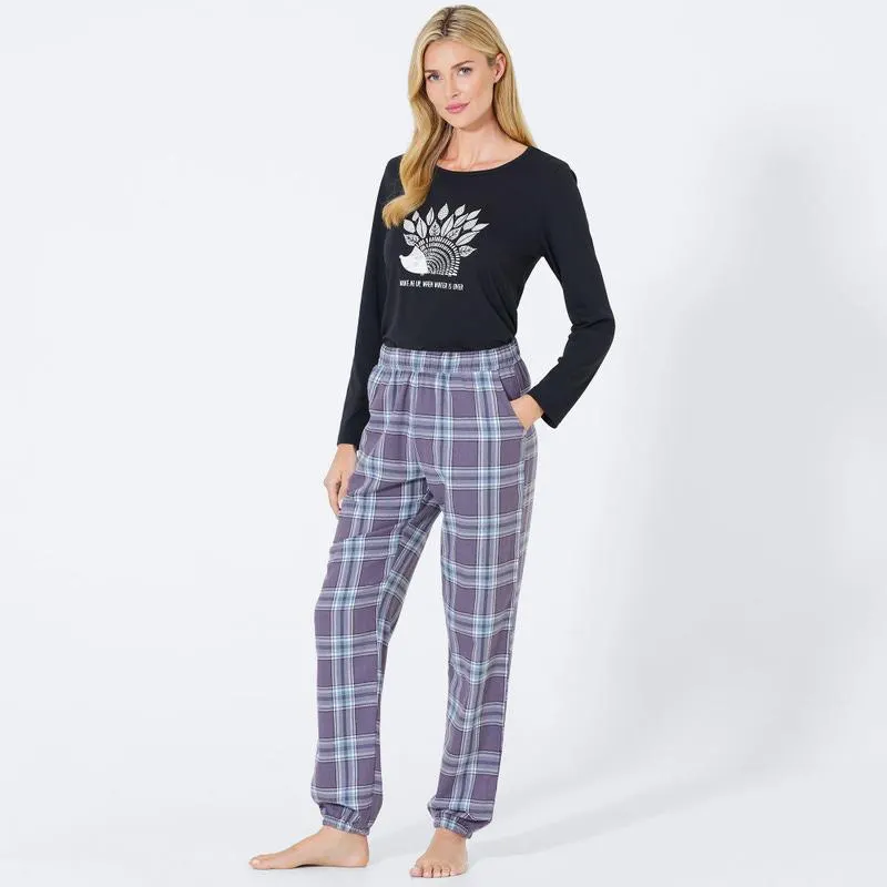 Damen-Flanell-Homewear-Hose mit Karomuster, Mix&Match