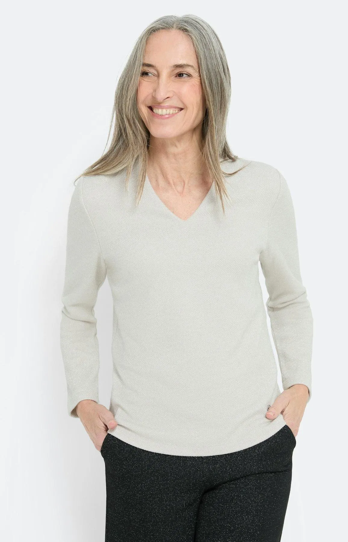 Sweatshirt mit Glitzer-Effekt, creme