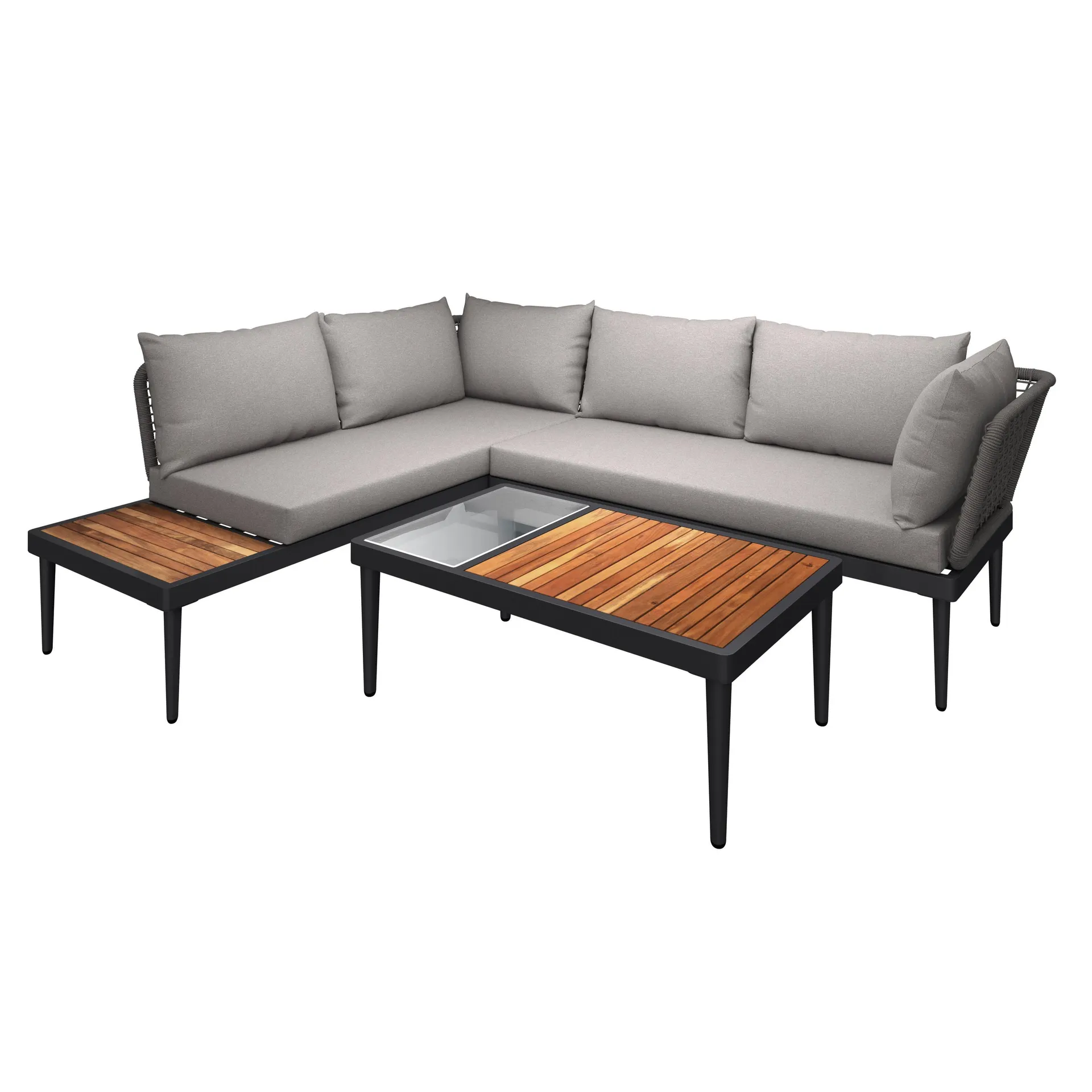 3-Tlg. Basel aus Holz/Metall mit Kissen