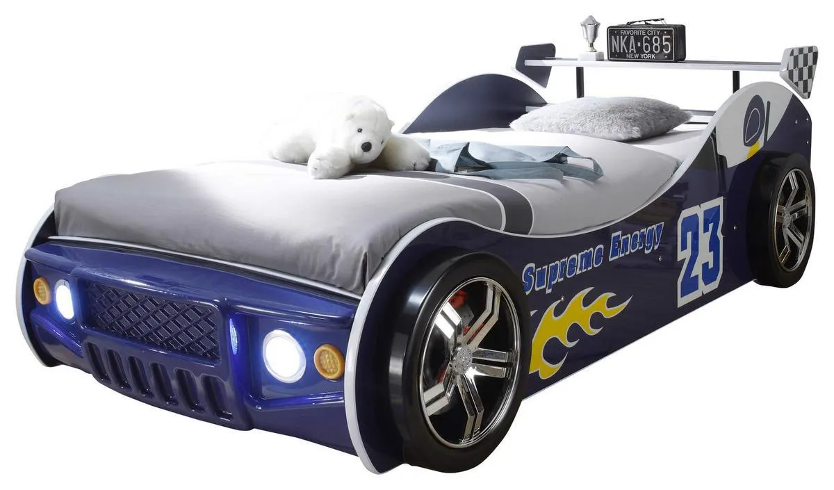 Autobett Energy Rennwagen 90x200 cm Blau + Beleuchtung