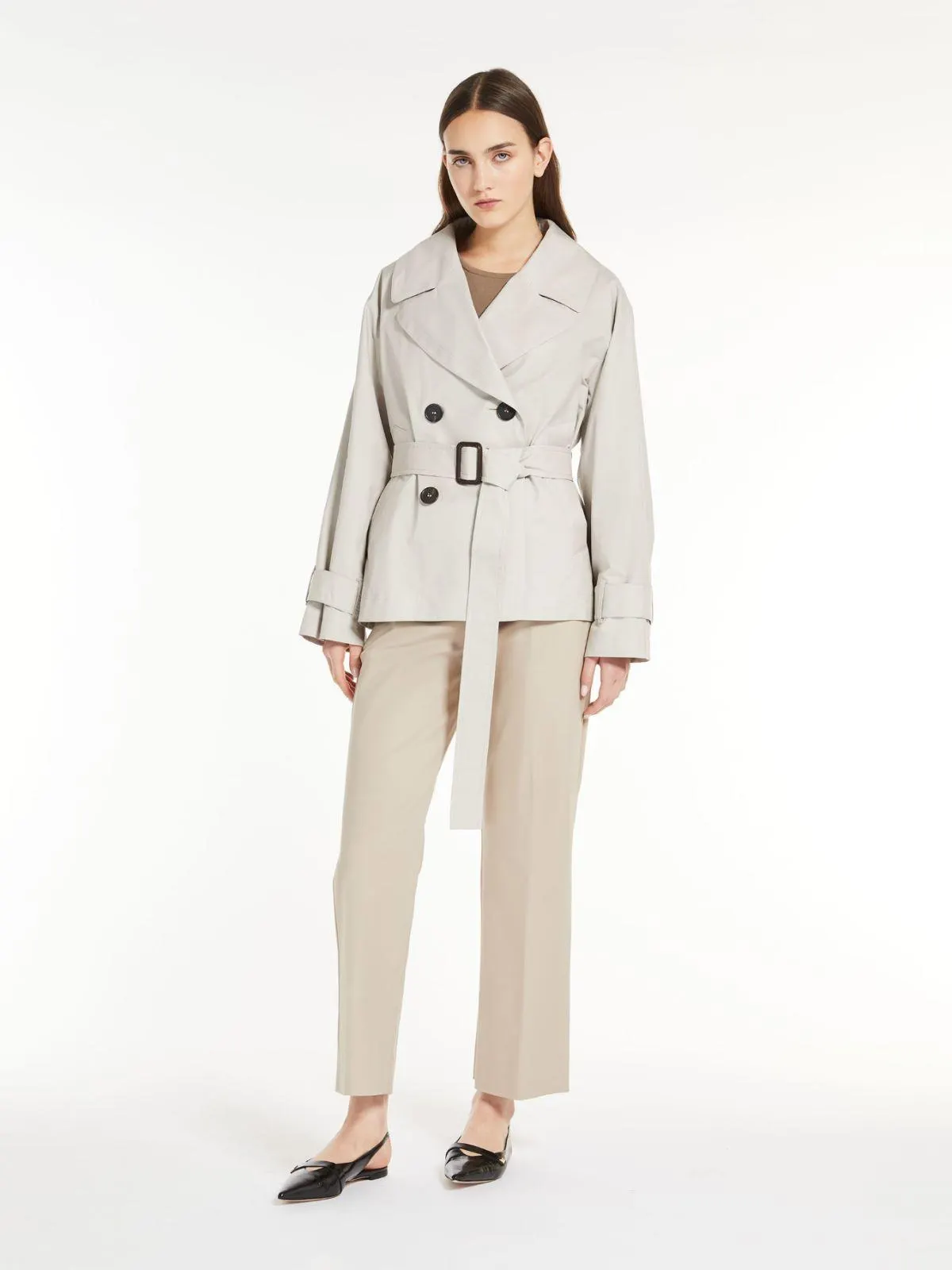 Doppelreihiger Trenchcoat aus wasserabweisendem Twill