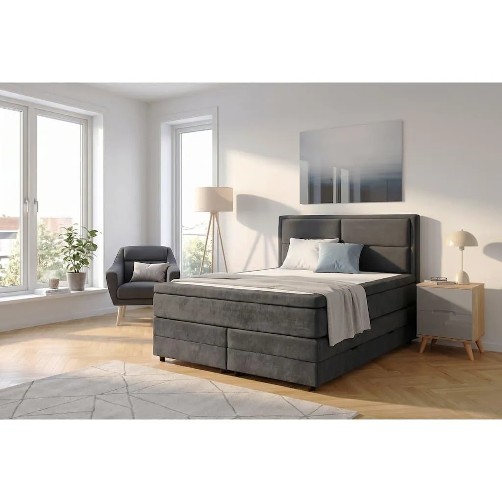 OTTO home Boxspringbett »FYNNA in den Breiten 140 & 180cm erhältlich, inkl. Bettkasten« inkl. Topper, erhältlich in verschiedenen Farben