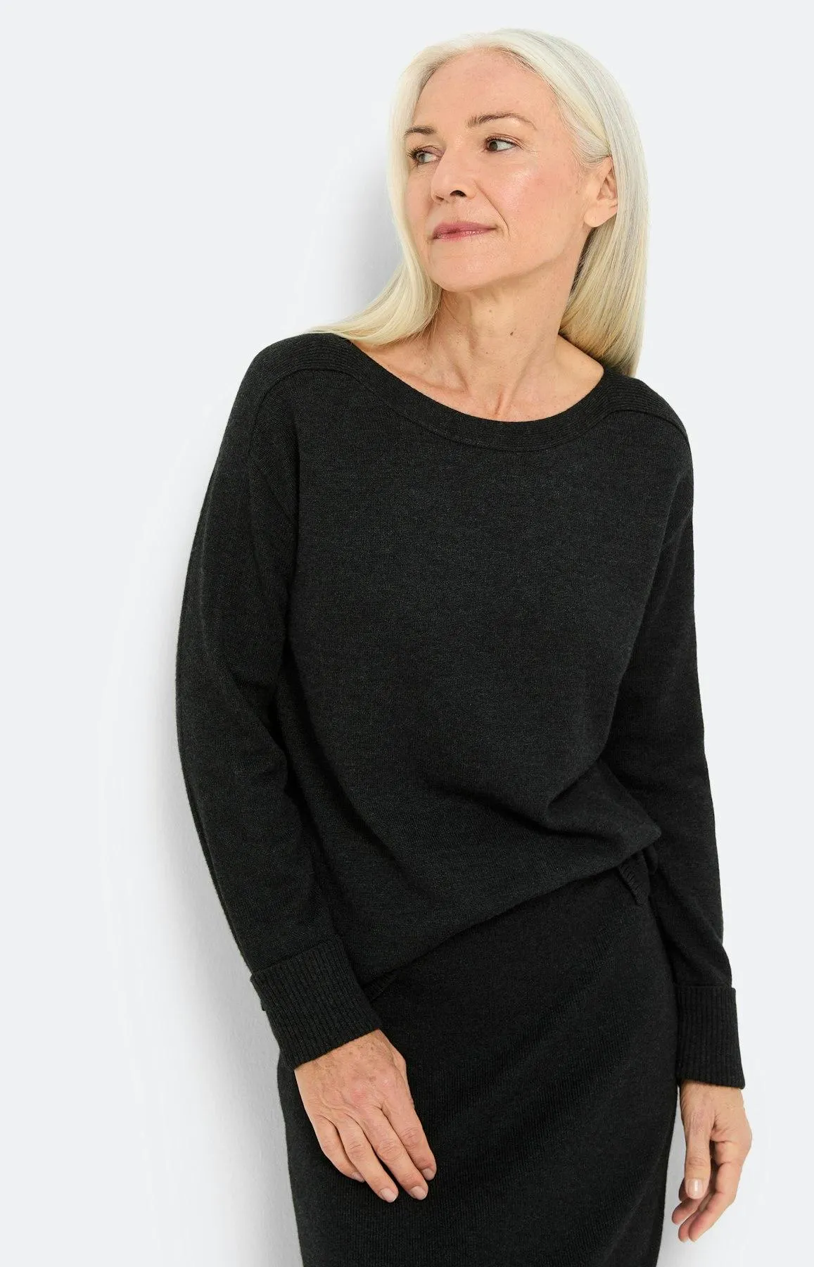 Pullover mit Ärmelumschlag, anthrazit