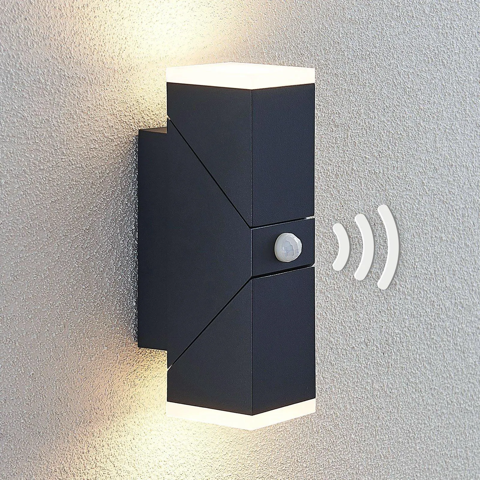 Lindby LED-Wandleuchte Sally, 22 cm, anthrazit, IP54, Sensor