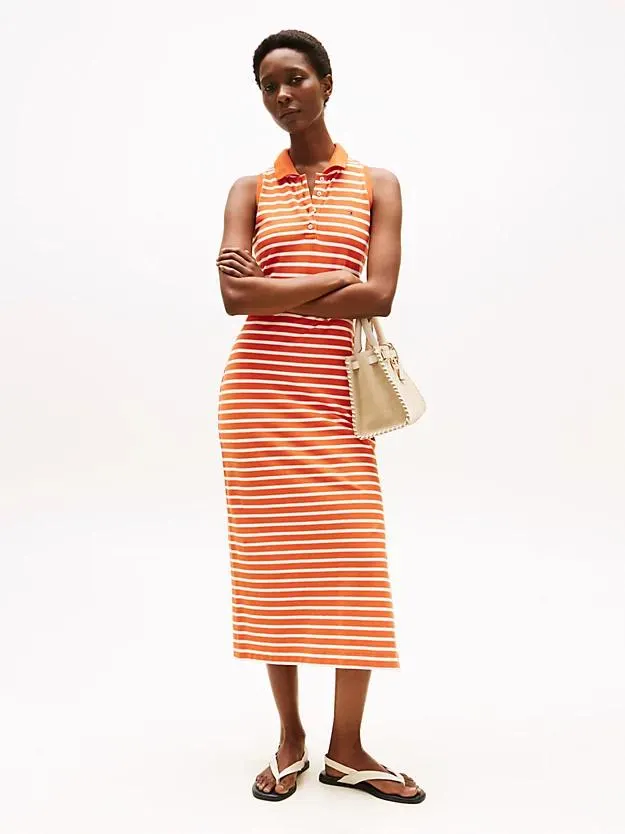 1985 ärmelloses Slim Fit Midi-Polokleid