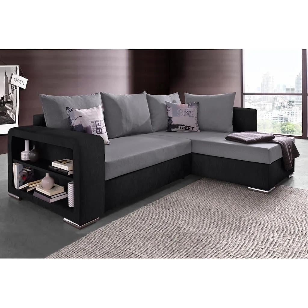COLLECTION AB Ecksofa »John L-Form« mit Bettfunktion, Bettkasten und integriertem Regal