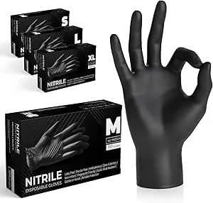The Real Touch Einweghandschuhe, Schwarze Nitrilhandschuhe - Handschuhe, Puderfrei & Latexfrei Handschuhe Einweg, Einmalhandschuhe für Küche, Reinigung, und Medizin