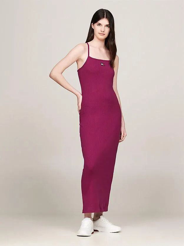 Geripptes Maxi-Bodycon-Kleid mit Trägern