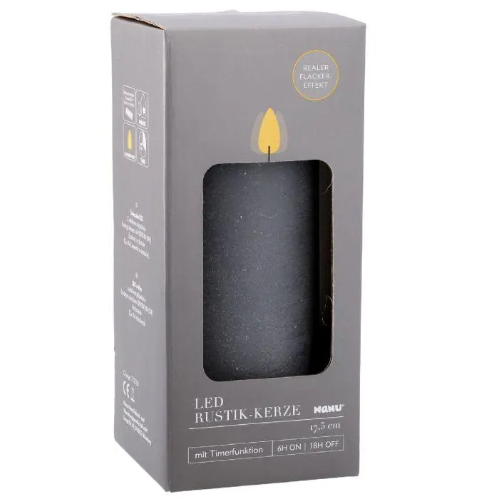 LED-Kerze Rustik, grau, 7 x 17.5 cm