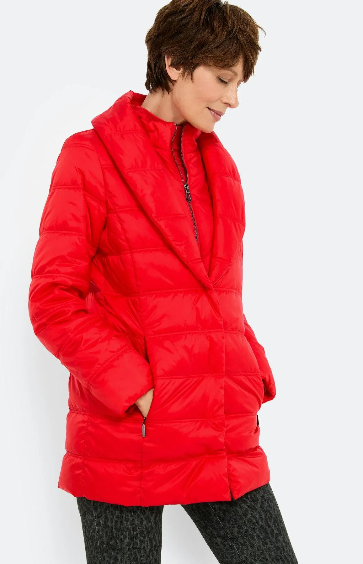 Steppmantel im Lagenlook, rubinrot