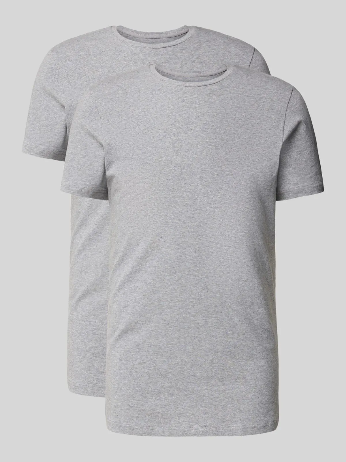 T-Shirt mit geripptem Rundhalsausschnitt in hellgrau melange