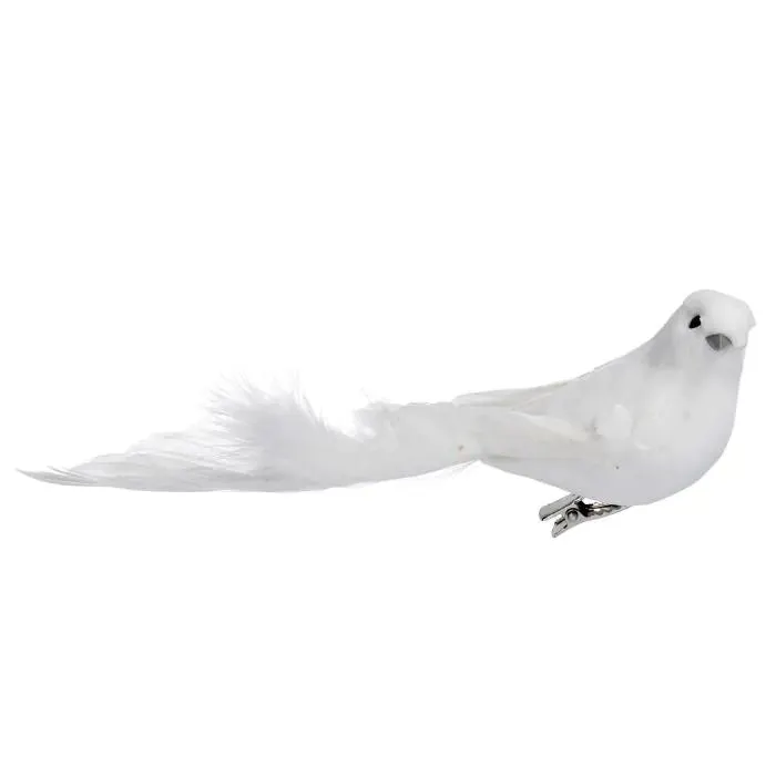 Vogel mit Clip, weiß, 15.5 cm