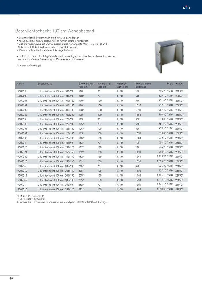Betonlistschächte Preisliste 2024 von 5. Juni bis 31. Dezember 2024 - Flugblätt seite 10