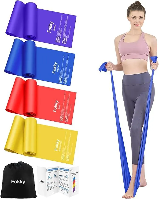 Fokky Fitnessbänder 4er-Set, Resistance Bands mit 4 Widerstandsstufen, Widerstandsbänder mit Tragetasche & Übungsanleitung, Gymnastikband für Crossfit, Muskelaufbau,Yoga, Pilates für Männer und Frauen