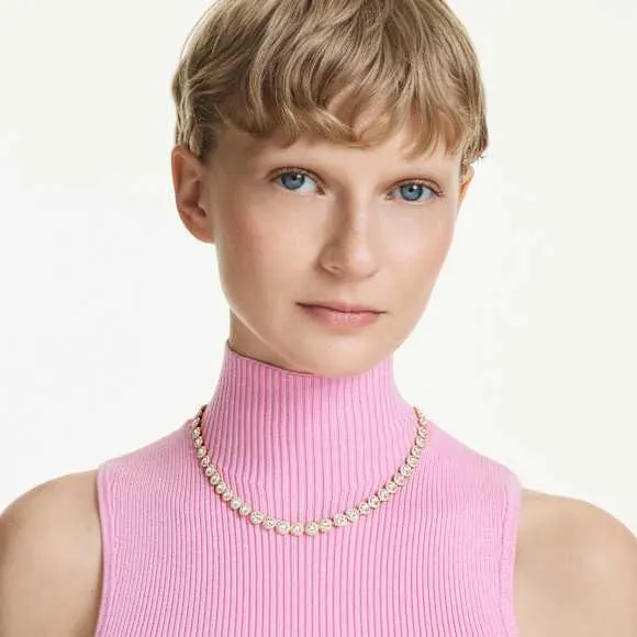 Una Angelic Halskette Rundschliff, Weiß, Goldlegierungsschicht