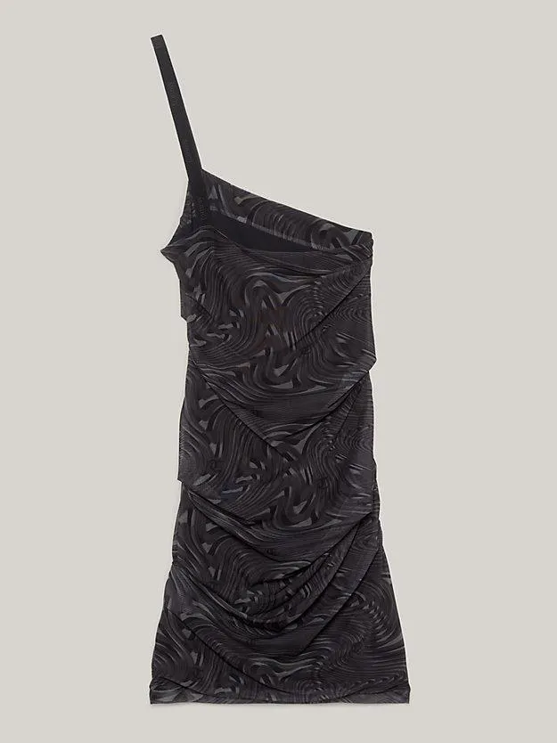 One-Shoulder-Minikleid mit Wirbel-Print