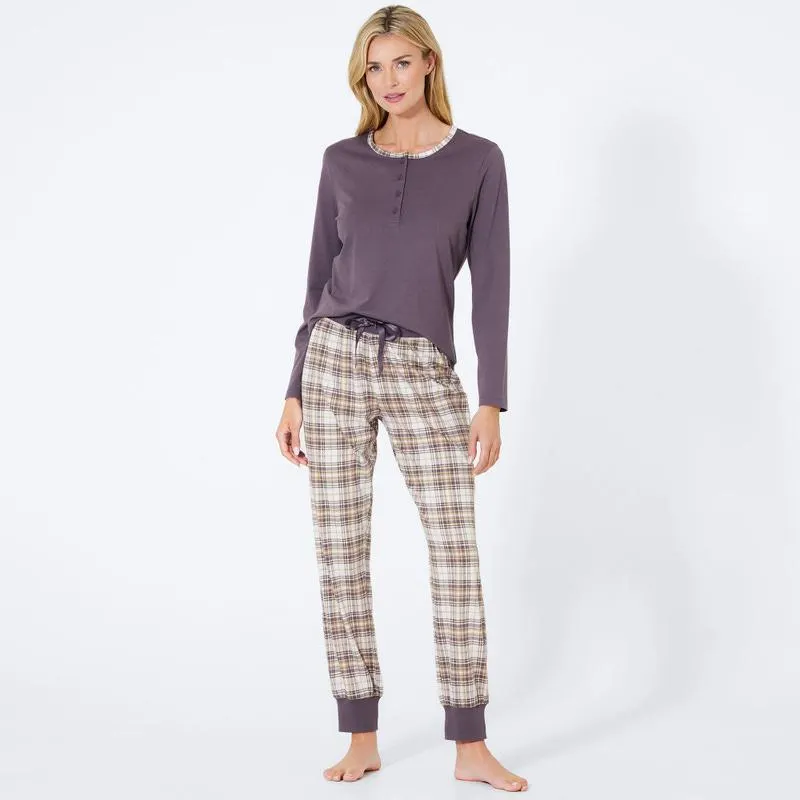 Damen-Schlafanzug mit Karomuster, 2-teilig
