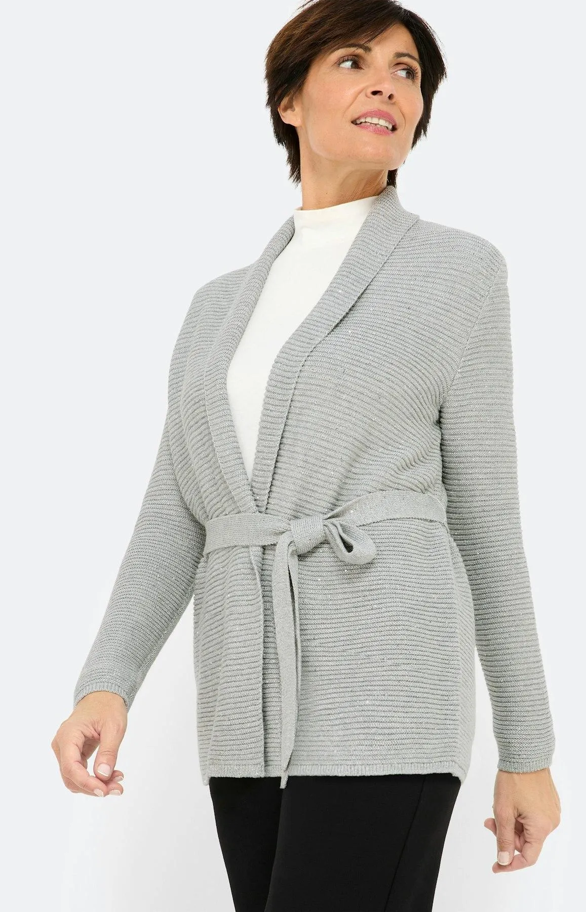 Cardigan mit Bindegürtel, Grau