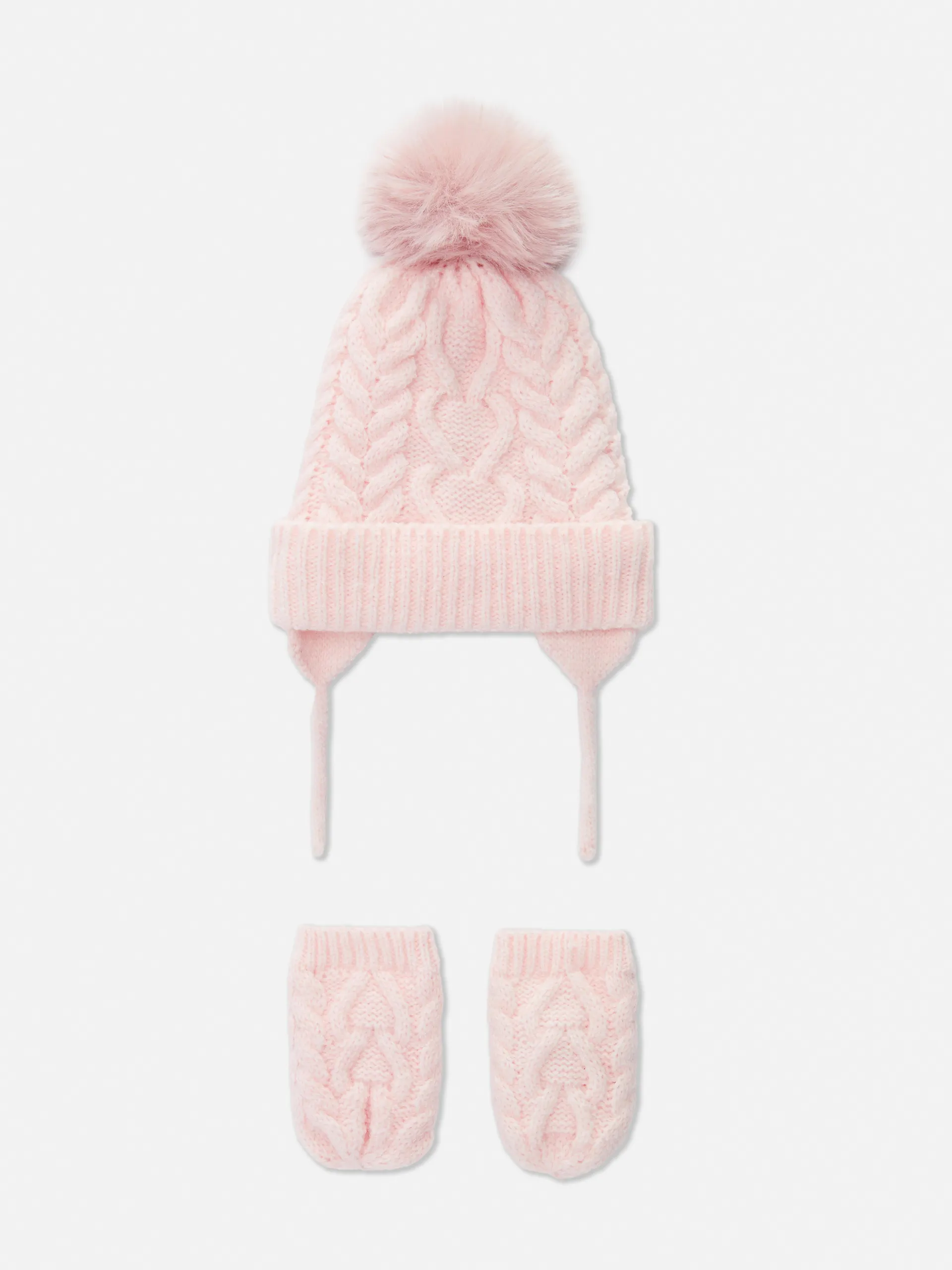 Set aus Beanie und Fäustlingen mit Zopfmuster