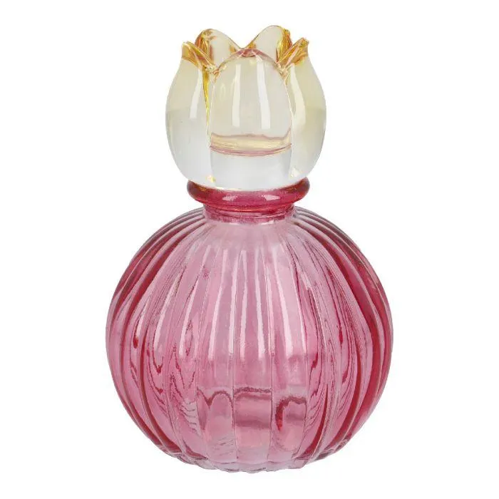 Kerzenhalter Blüte auf Kugel-Sockel, pink/gelb, 12.5 cm