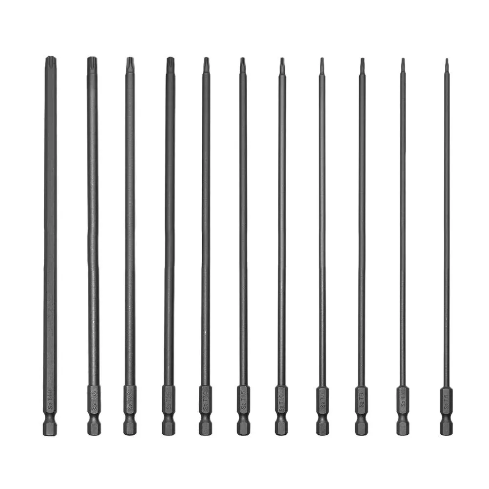 Destornillador Torx Extra largo de 11 piezas y 200mm, puntas de seguridad a prueba de manipulaciones, destornillador magnético de estrella, brocas de destornillador hexagonal 1/4, herramientas manuales